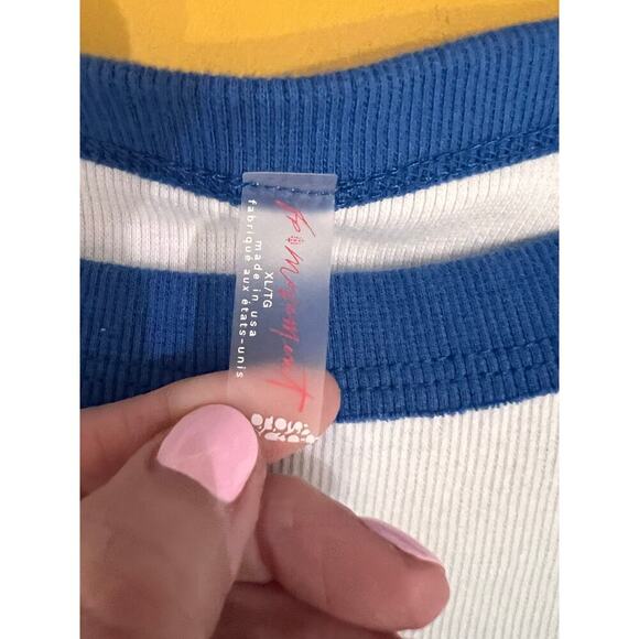 NEW without tag FREE PEOPLE Ribbed Boatneck Baseball Tee - Royal Combo S… - Picture 3 of 7